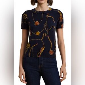Ralph Lauren Chain Print Sweater Tee, Midnight Navy, Short Sleeve, Crew Neck, L